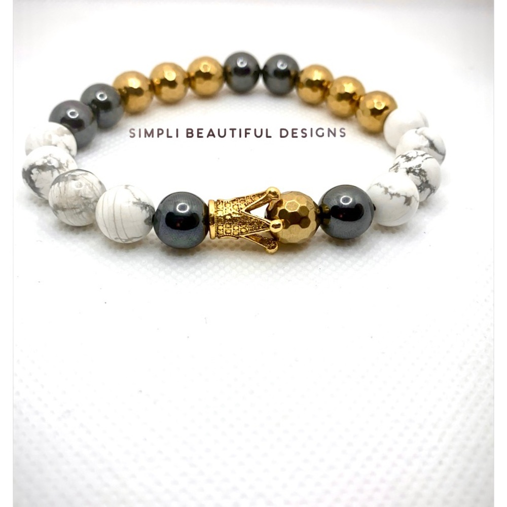 White Howlite and Hematite stretch Bracelets